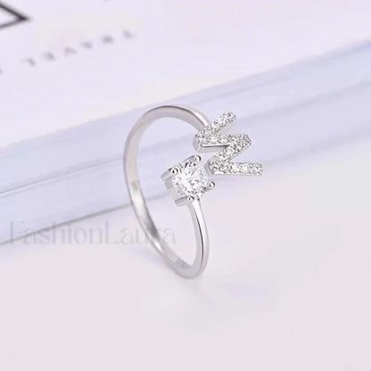 Shining Rhinestone New Fashion Initial Alphabet Opening Charm Jewelry Ring