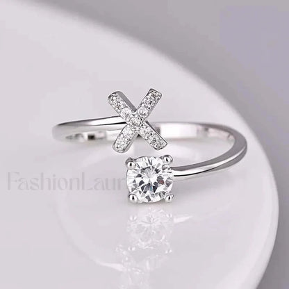 Shining Rhinestone New Fashion Initial Alphabet Opening Charm Jewelry Ring