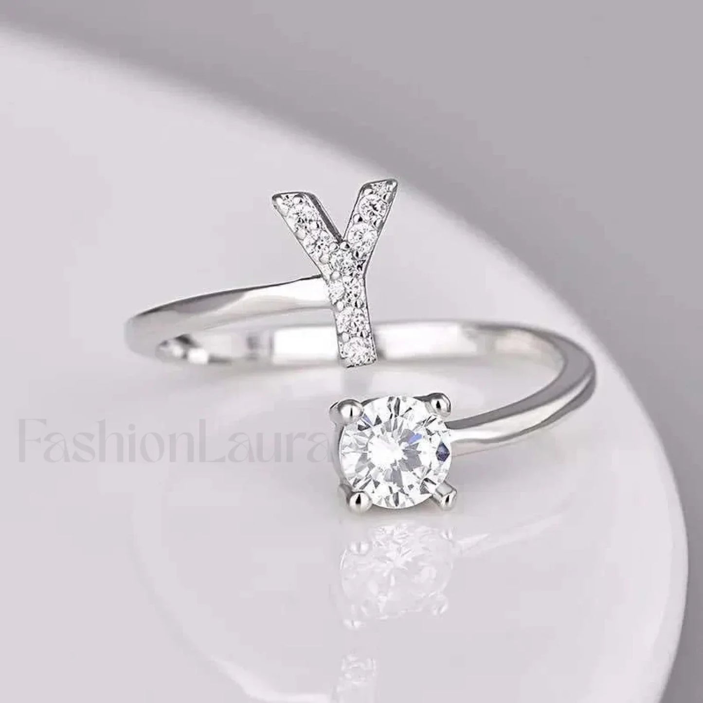 Shining Rhinestone New Fashion Initial Alphabet Opening Charm Jewelry Ring