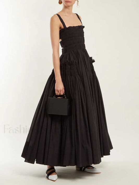 Shirred Pleated Graceful Cami Long Dress
