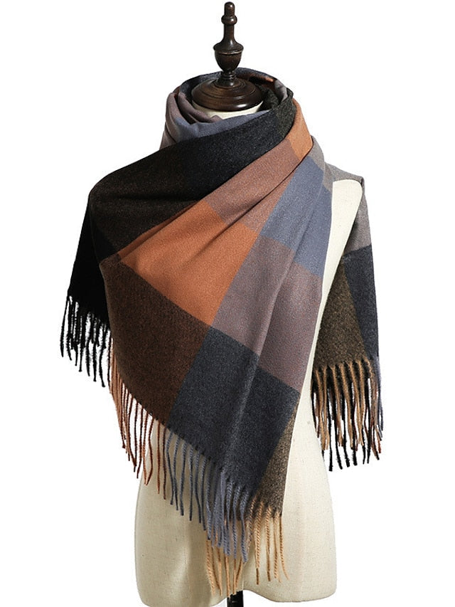 Shawls & Wraps Outdoor Dailywear Holiday Grey Wine Blue Scarf Plaid for Women