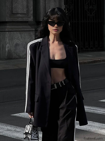 Side Striped Graceful Long Sleeve Blazer