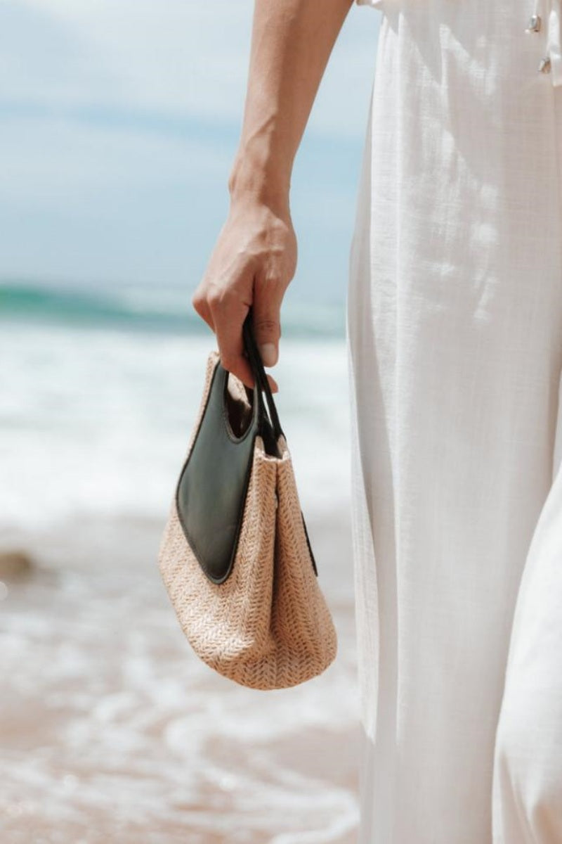 Bolso tote de paja y cuero Sigrid