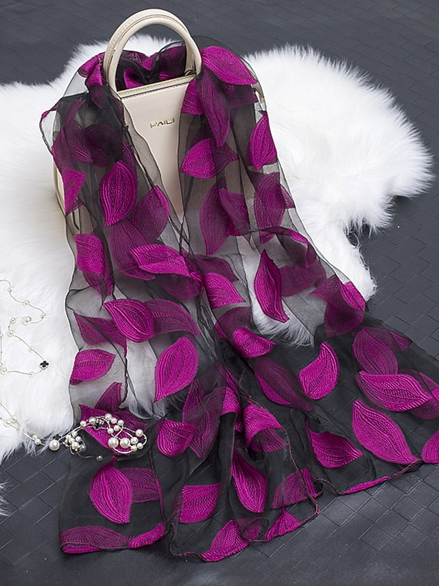 Multicolor Leaf Embroidery Scarf Female Spring Summer Autumn  Sunscreen Headscarf Fashion Thin Scarf Shawl Dual-use Long Beach Towel for Women