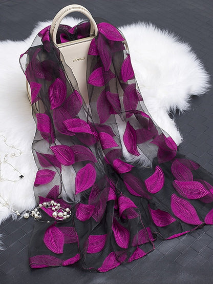 Multicolor Leaf Embroidery Scarf Female Spring Summer Autumn  Sunscreen Headscarf Fashion Thin Scarf Shawl Dual-use Long Beach Towel for Women