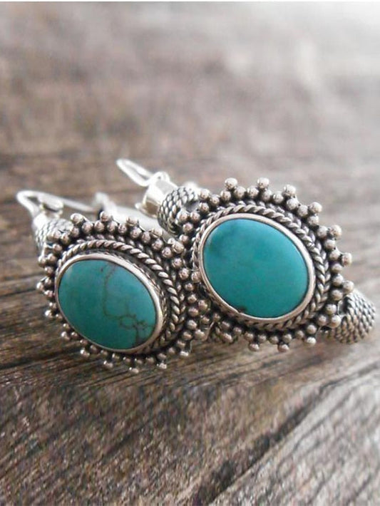 long rui  hot selling an  n fashion retro turquoise earrings boho style oval earrings for Women
