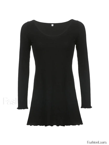 Simple Knitted Long Sleeve Mini Dress