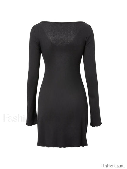 Simple Knitted Long Sleeve Mini Dress
