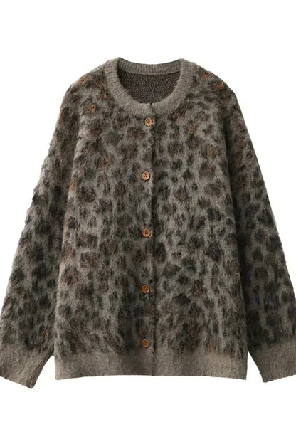Single Breasted Leopard Print Cardigan