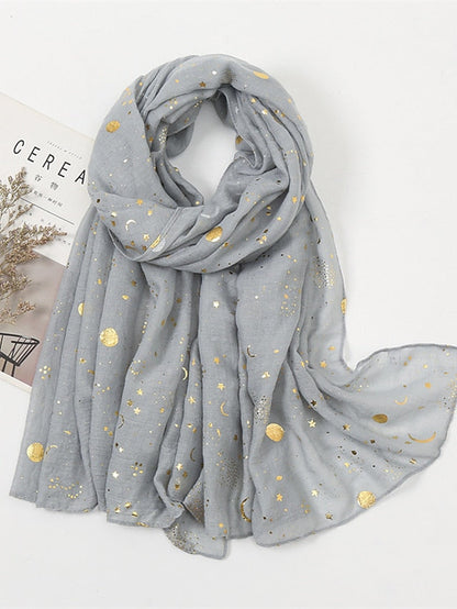 Plain Bronzing Gold Star Sky Viscose Shawl Scarf Lady Soft Shimmer Long Muslim Hijab 180*80Cm for Women