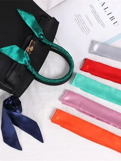 100*4cm Long Skinny Scarf for Lady Neck Tie Solid Silk Hairband Female Ribbon Belt Scarves Headband Bag Decoration for Women