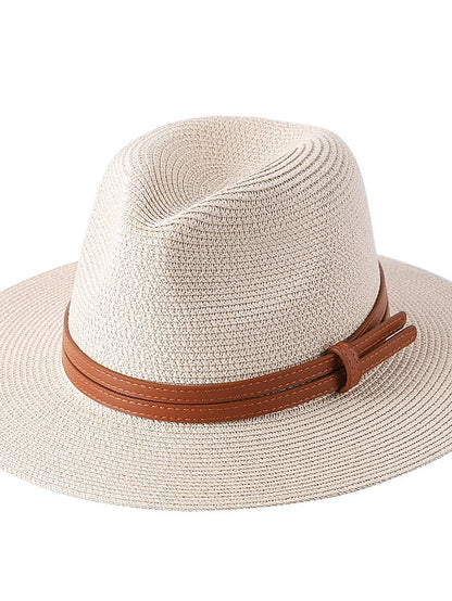 1pcs New Panama Soft Shaped Straw Hat Summer Women/Men Wide Brim Beach Sun Cap Uv Protection Fedora Hat Head Circumference 56-58cm for Women