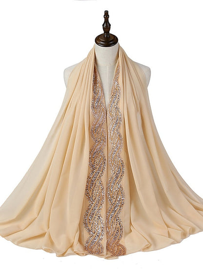 New Muslim Chiffon Hijab for Women Scarf with Sequins Femme Islam Glitter Headscarf Islamic Hijab Shawls Wraps for Women