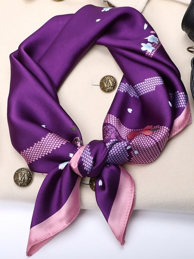 Floral Scarf Shalw Women Wraps Hijab Foulard Female Bandana Print 70cm Square Satin Scarves Stoles Gift for Women