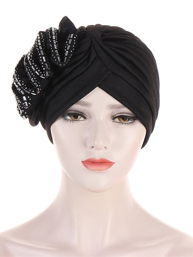 Lastest Flower Turban Bonnet for Women Muslim Hijab Headscarf Cap Wedding Party Headwear Turbante African Headtie for Women
