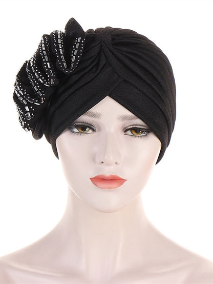 Lastest Flower Turban Bonnet for Women Muslim Hijab Headscarf Cap Wedding Party Headwear Turbante African Headtie for Women
