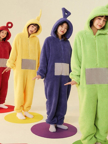 Adults' Kigurumi Pajamas Nightwear Alien Teletubbies Character Onesie Pajamas Flannel Cosplay For Men and Women Christmas Animal Sleepwear Cartoon Festival / Holiday Costumes