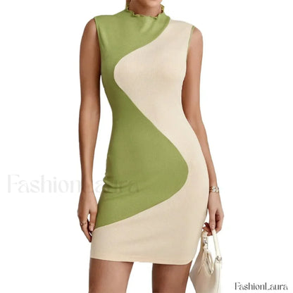 Skinny Knitted Summer Women's 2024 New Patchwork Sleeveless Slim Elastic High Waist Hip Wrap Mini Dress