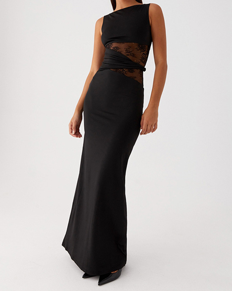 Hollow Lace Waist Long Dress