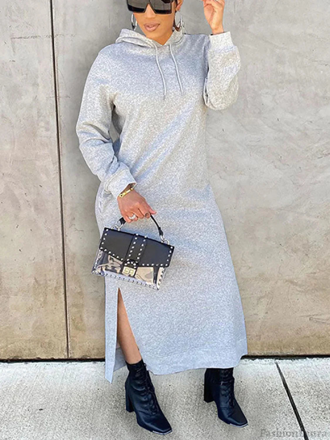 Slant Pockets Hoodie Dress