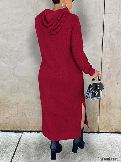 Slant Pockets Hoodie Dress