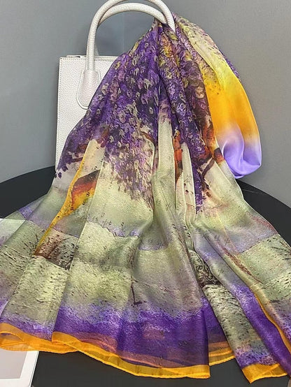 Scarves Satin Scarves Gift Daily Holiday Flowers Chiffon Casual Bohemia Sunscreen Casual Wedding 1 PC for Women