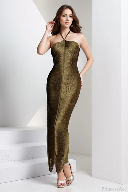 Sleeveless Halter Tassel Fitted Evening Dress