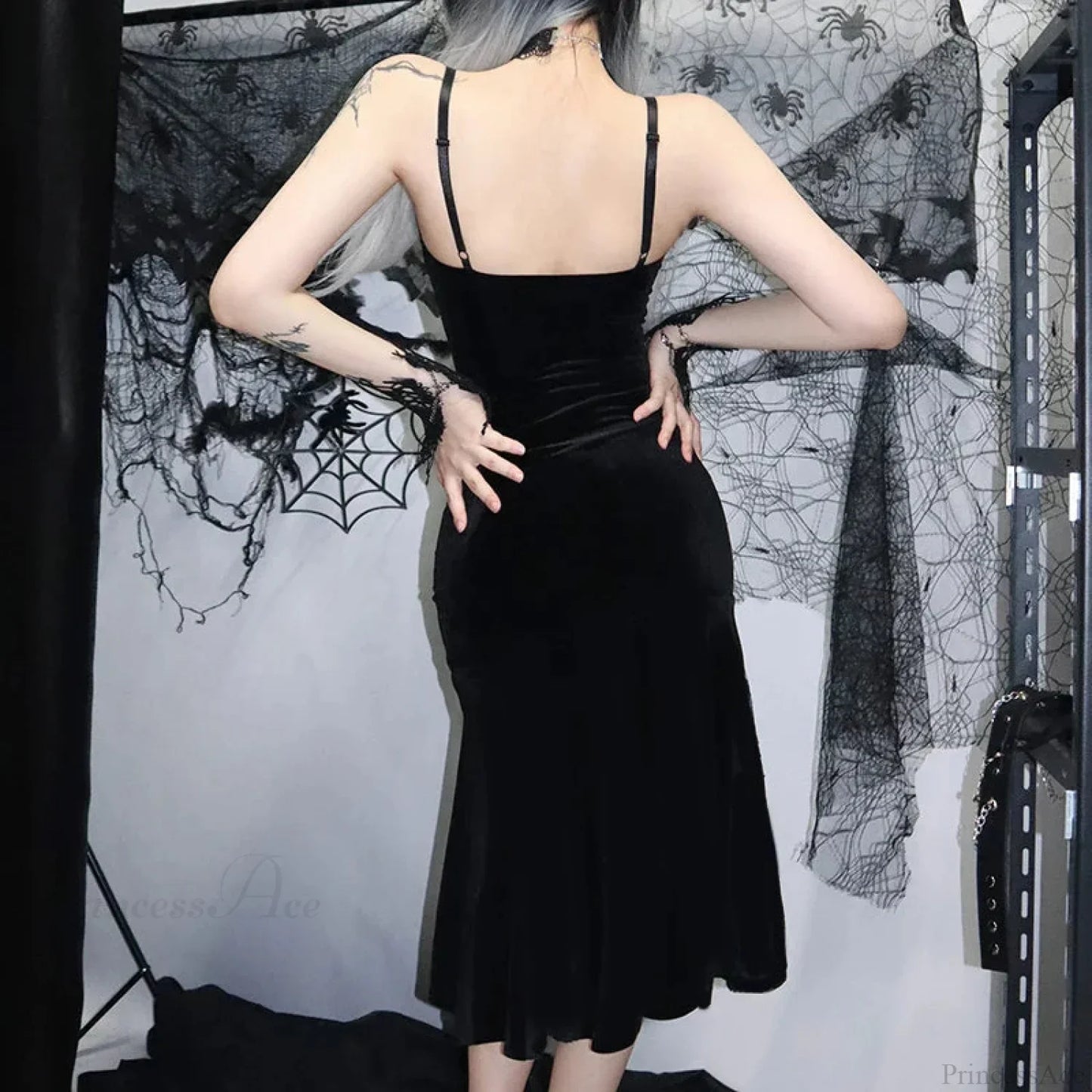 Sleeveless Velour Lace Patchwork Midi Dress