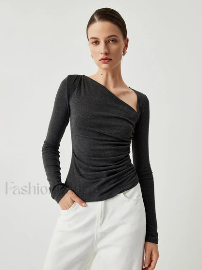 Slinky Asymmetric Graceful Long Sleeve Shirt