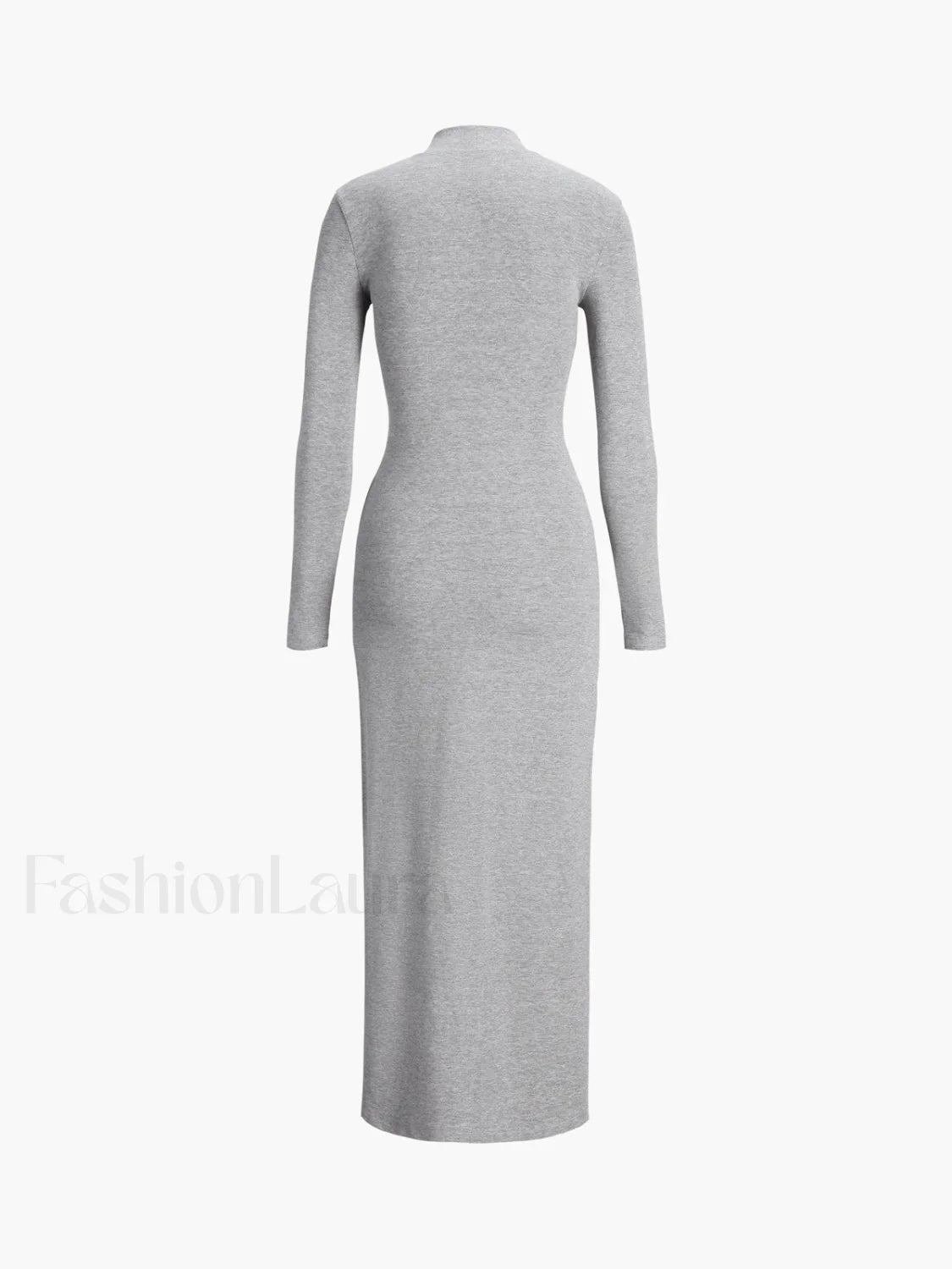 Slit Pleated Long Sleeve Modern Bodycon Mock Neck Long Dress