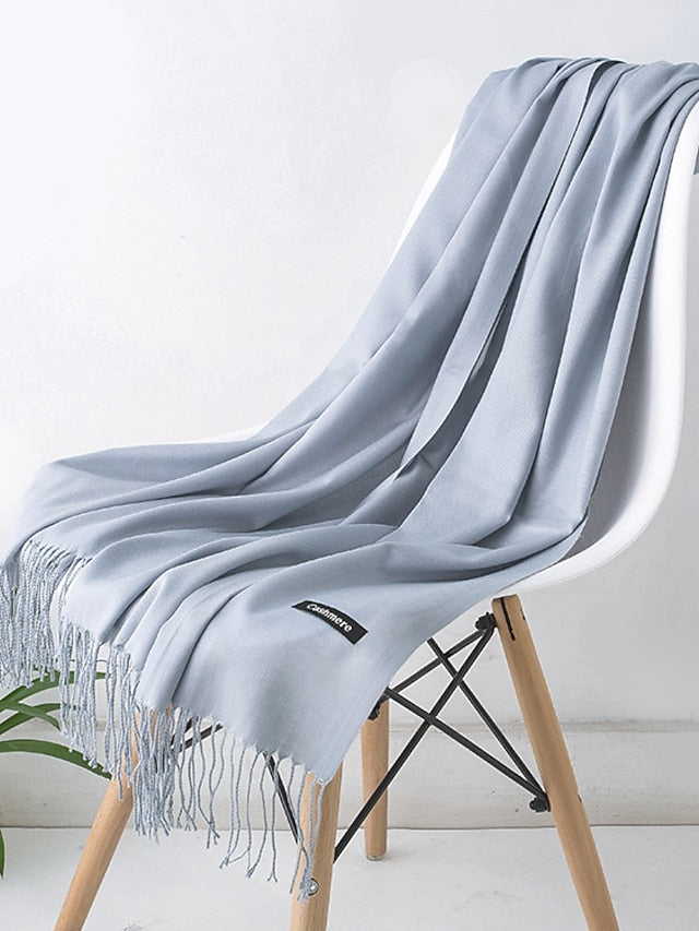1pcs Solid Color Hijabs Imitation Cashmere Scarf Women All Season Long Shawls And Wraps Hijab Scarves Tassels Thin Headband for Women