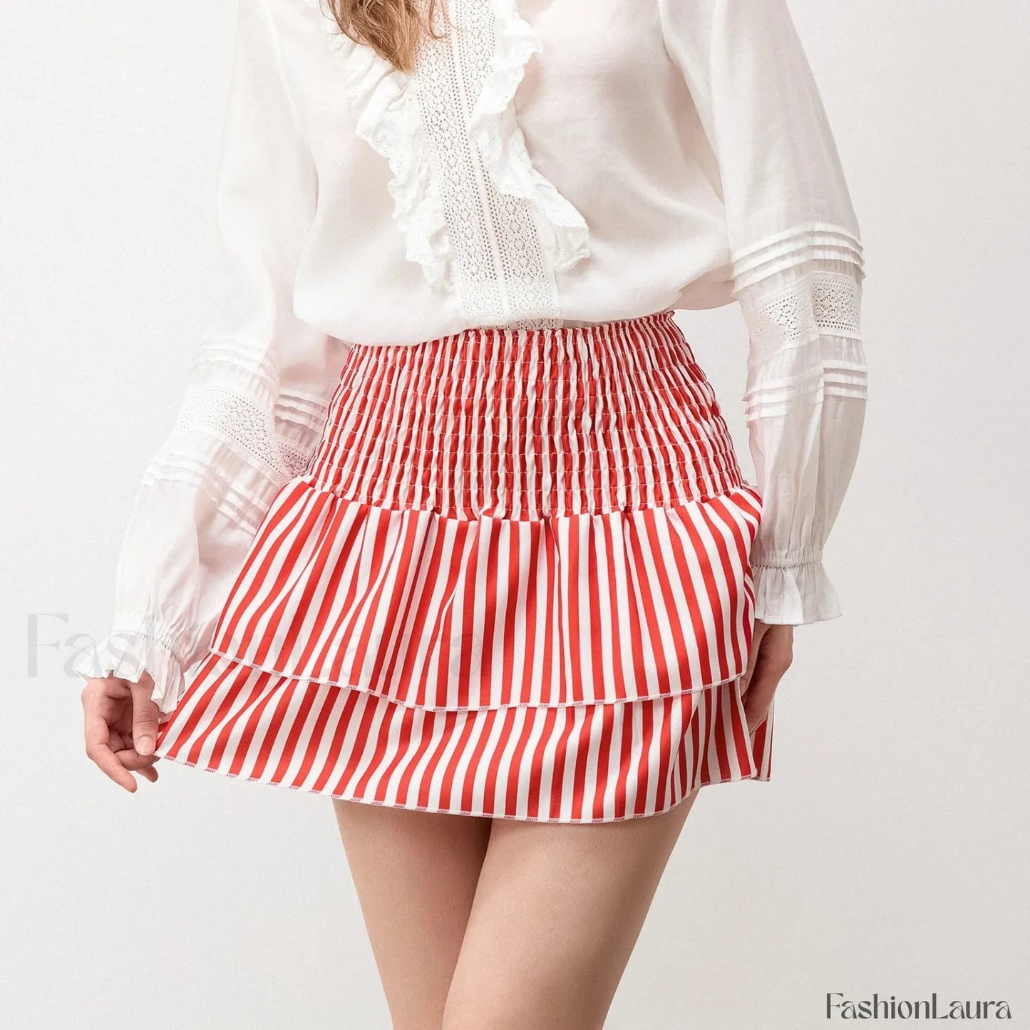 Smocked Flower Print A-Line Skirt