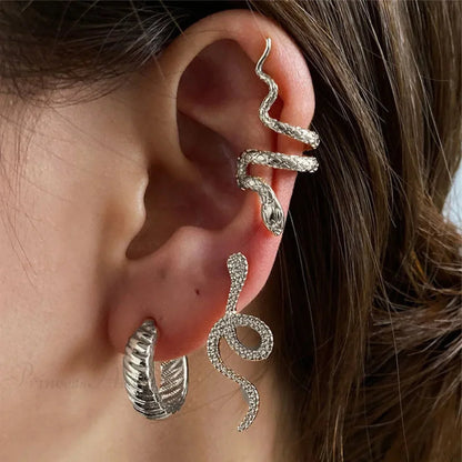 Snake Form Silver Hip Hop Stud Earring