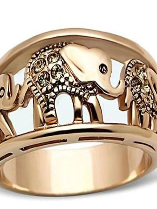 1PC Ring For Couple's Holiday Date Rose Gold Plated Hollow Out Elephant Animal for Women