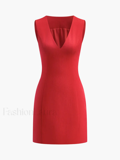 Snug V-Neck Sleeveless Short Dress
