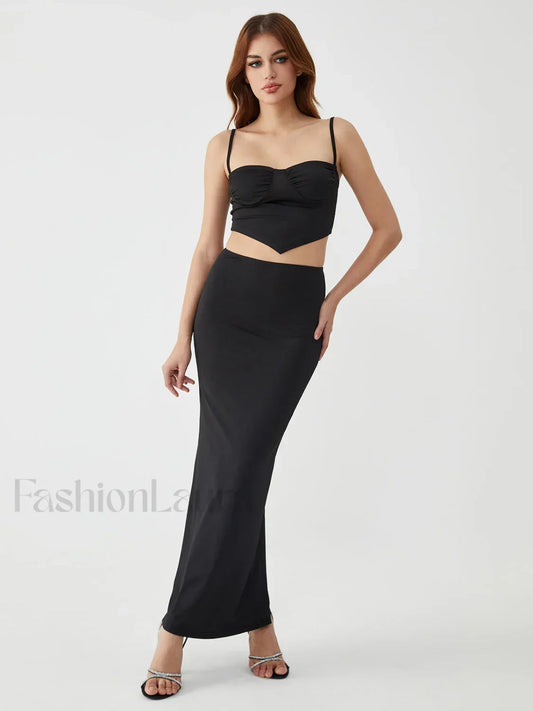 Solid Backless Graceful Two-Piece Skirt Set