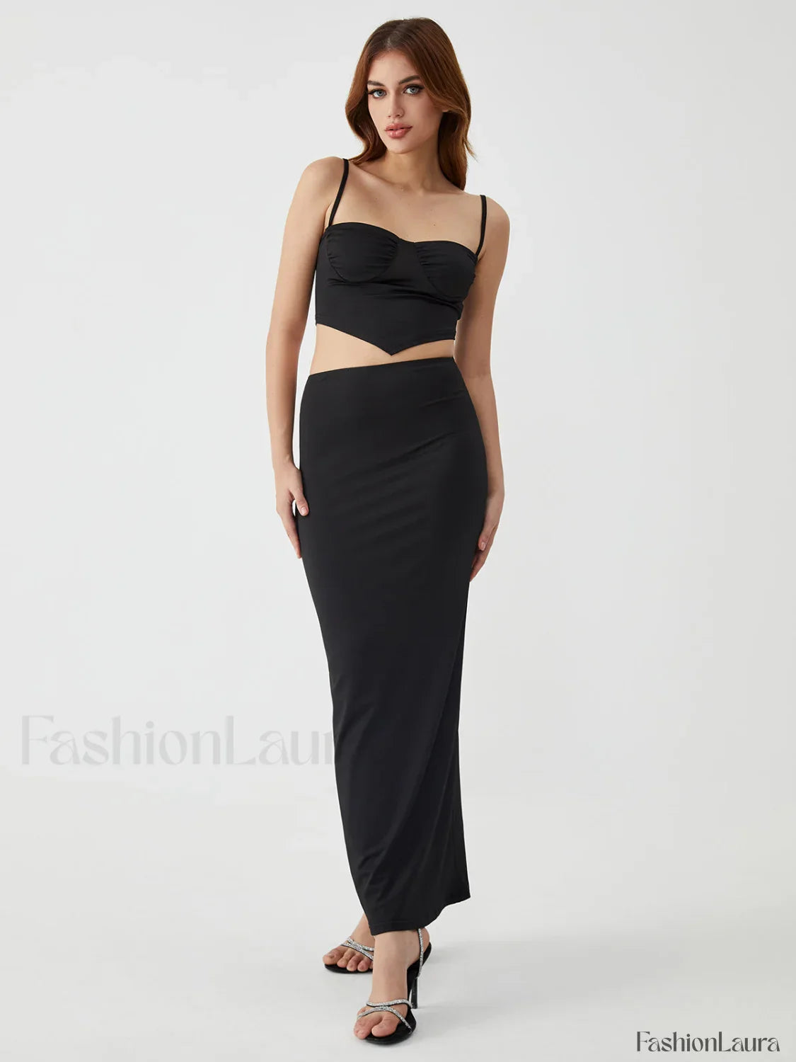 Solid Backless Graceful Two-Piece Skirt Set