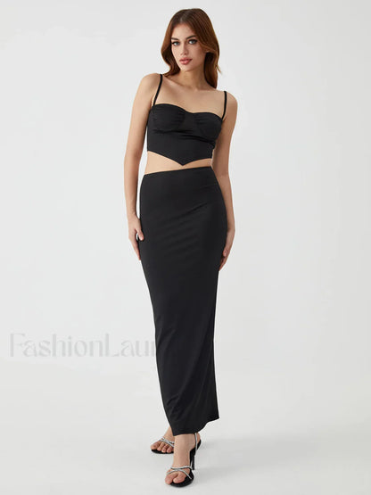 Solid Backless Graceful Two-Piece Skirt Set