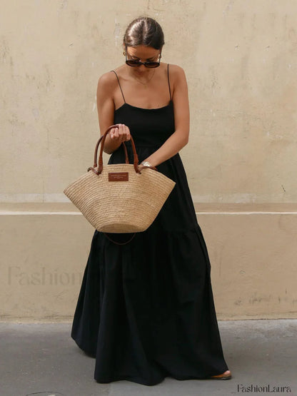 Solid Backless Long Dress