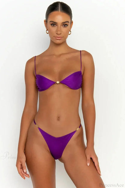 Solid Bikini Set Women Swimsuit With Ties Bikini Set
