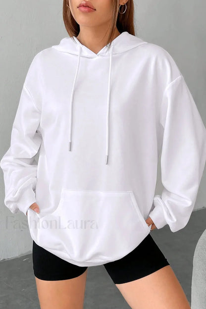 Solid Color Casual Pocket Hoodie