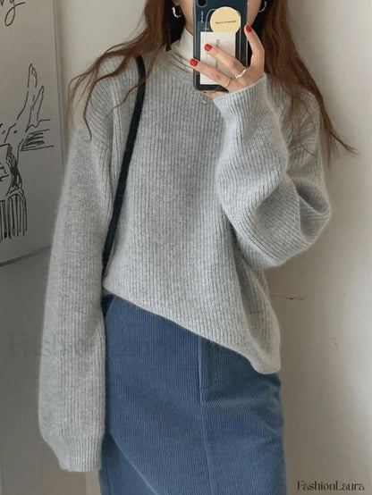 Solid Color Crew Neck Pullover Sweater