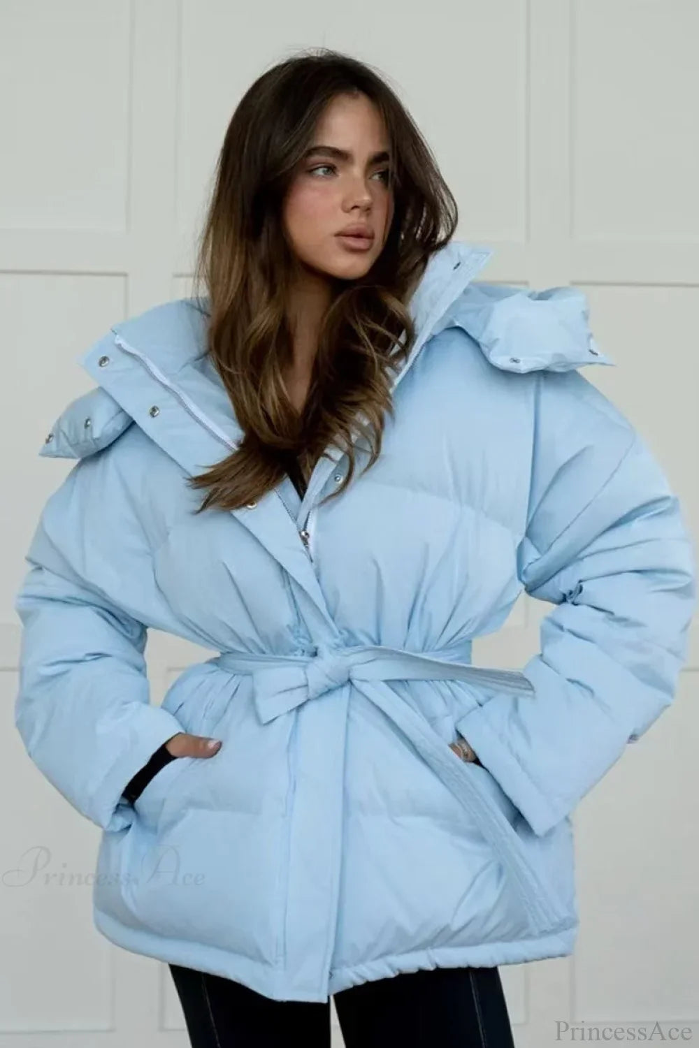 Solid Color Hooded Zippered Thickened Quilted Coat