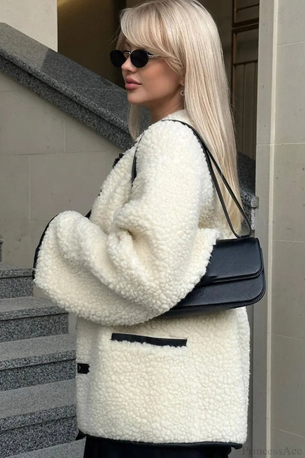 solid color Sherpa Horn Button Minimalist Coat