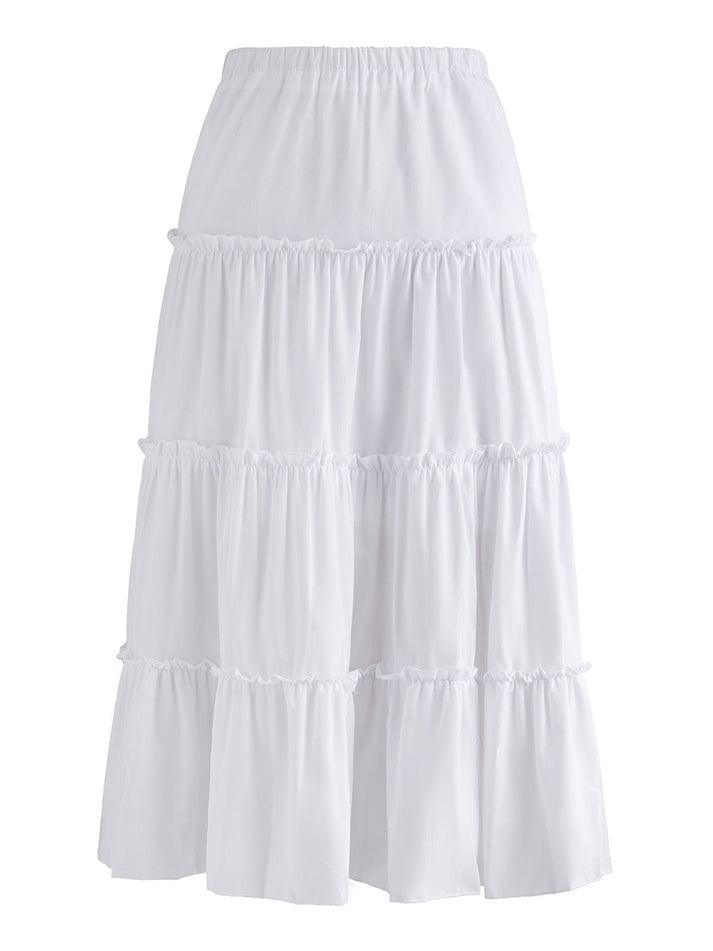 Solid Color Tiered Midi Skirt