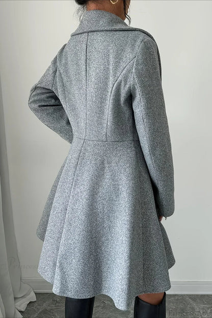 Solid Color Wool Tie Waist Elegant Long Sleeve Overcoat