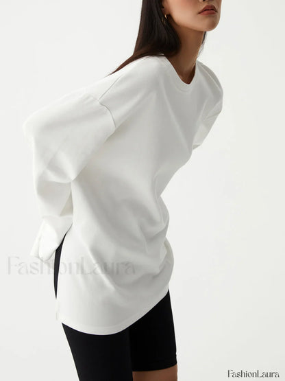 Solid Crew Graceful Neck Split Top