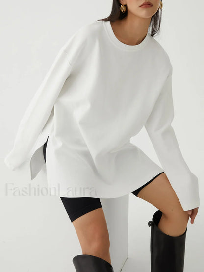 Solid Crew Graceful Neck Split Top