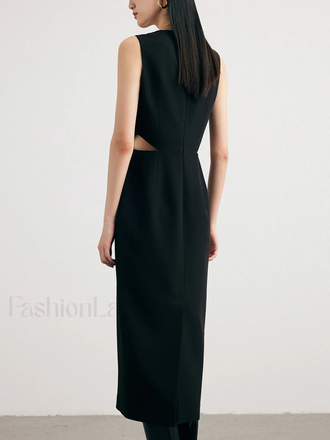 Solid Cut Out Trendy Buttoned Midi Vest Dress