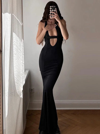 Solid Cutout Graceful Cami Long Dress